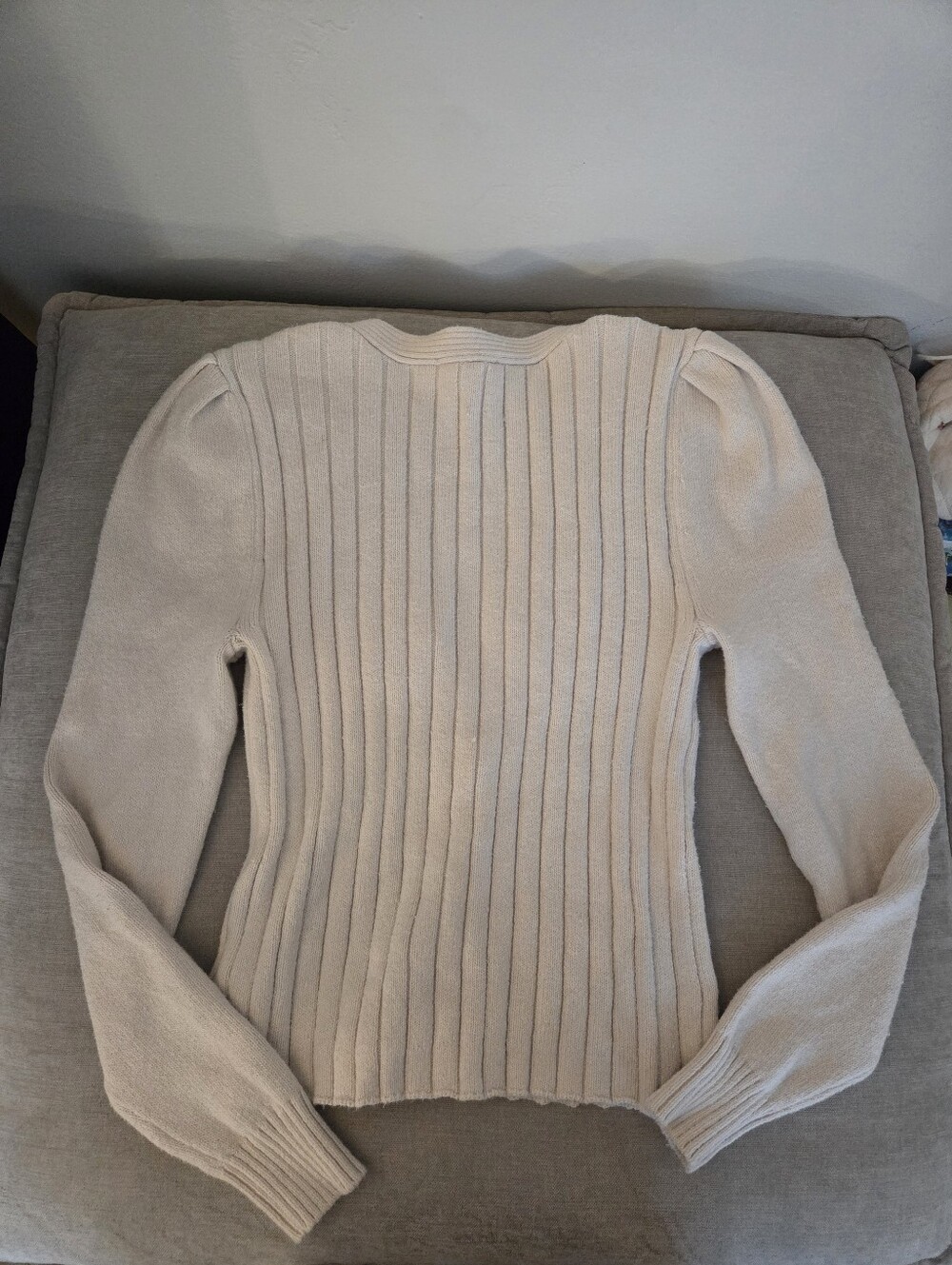 Splendid Cream Ribbed V‑Neck Button Cardigan - Picture 4 of 5